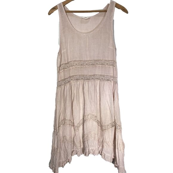 ENTRO Anthropologie Midi Dress Sleeveless Lace Ruffle Asymmetrical Womens M Pink - Picture 1 of 11